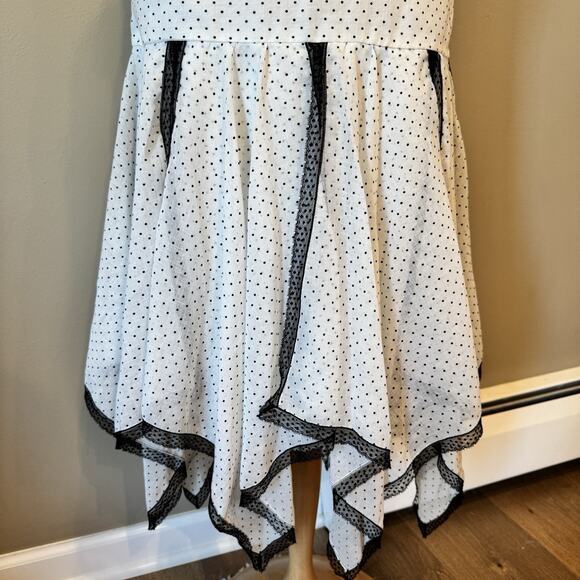 VTG Miss Elliette Dress 4 Polka Dot Black Lace Handkerchief White Goth Coquette - Picture 5 of 15